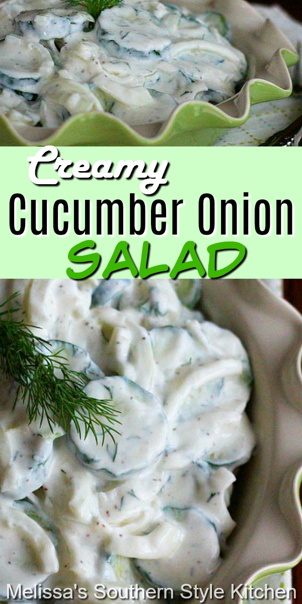 Ajoutez cette succulente Creamy Cucumber Onion Salad à votre menu d'accompagnement ASAP #cucumbersalad #cucumbers #creamycucumbersalad. #saladrecipes #concombres #summersides #healthyfood #vegetarian #southernfood #southernrecipes