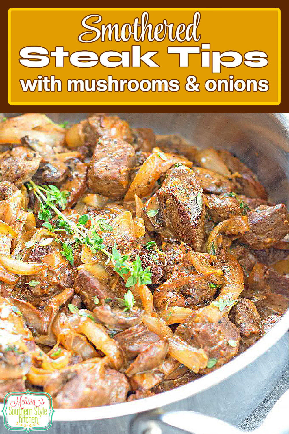 Your family will swoon for these tender Smothered Steak Tips with mushrooms and onions #steak #steakrecipes #beststeakrecipes #beef #dinner #dinnerideas #easyrecipes #southnernrecipe #dinnerideas via @melissasssk