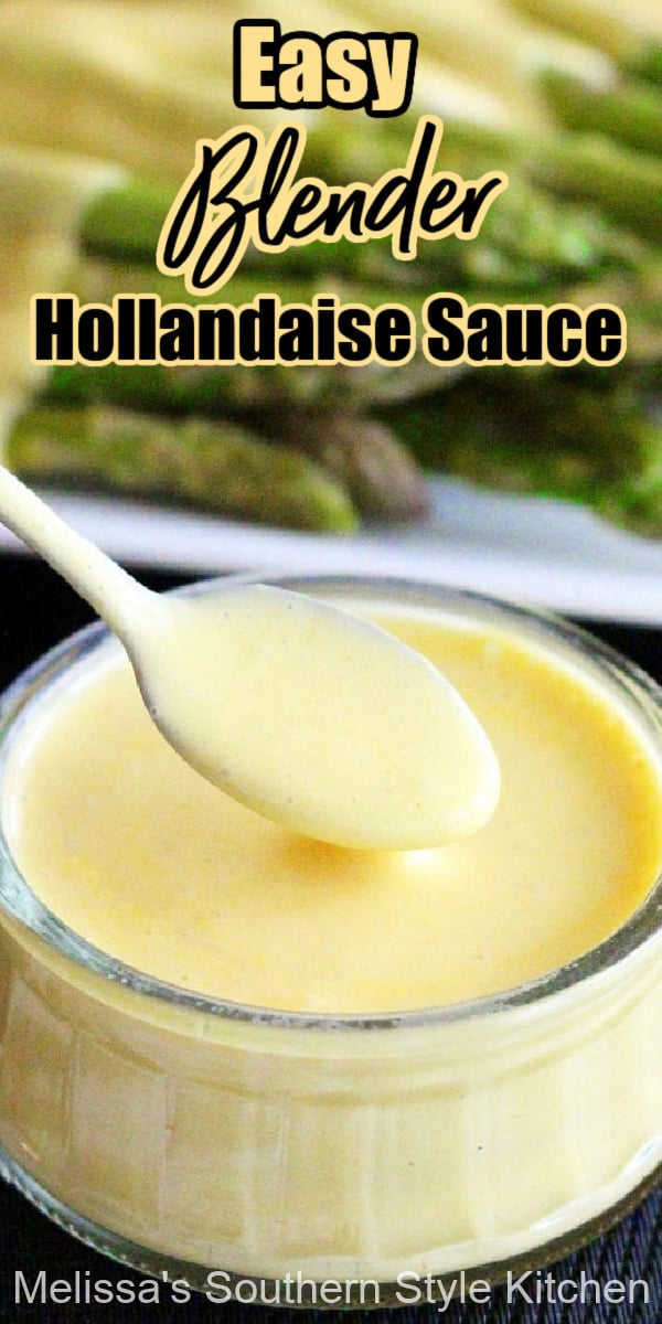 You'll have this Easy Blender Hollandaise Sauce ready to drizzle on poached eggs or vegetables in no time flat #hollandaisesauce #eggsbenedict #blenderhollandaise #hollandaise #brunch #breakfast #saucerecipes #dinnerideas #holidaybrunch #holidayrecipes #southernfood #southernrecipes