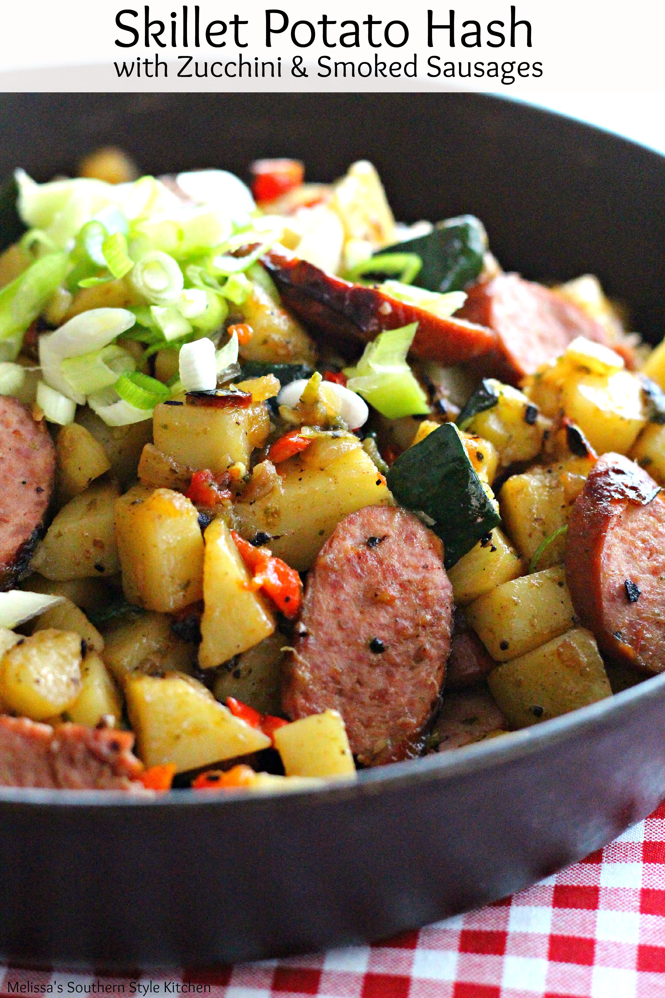 Potatoes and sausages in a skillet