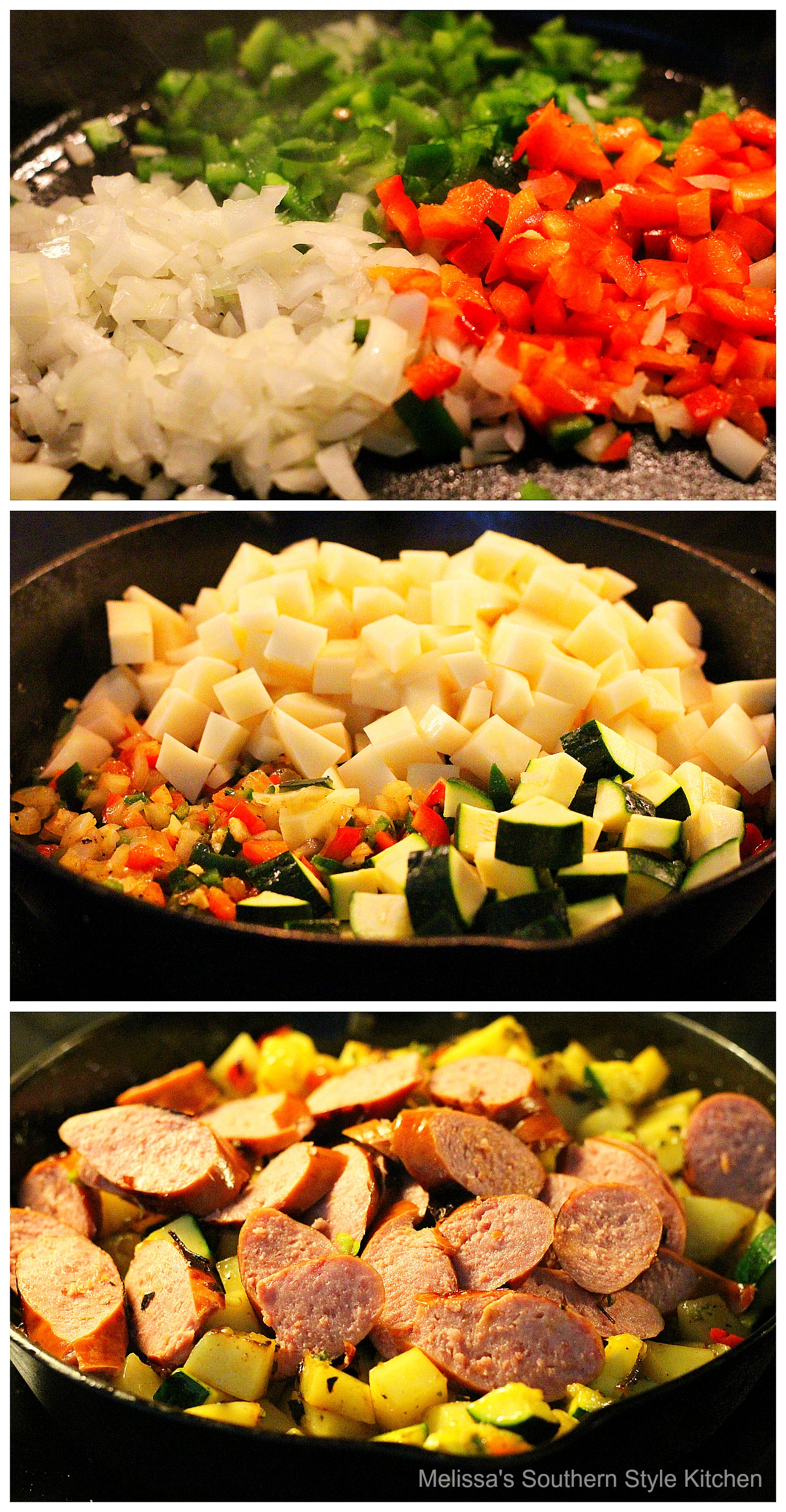 step-by-step images how to prepare potato hash in a skillet