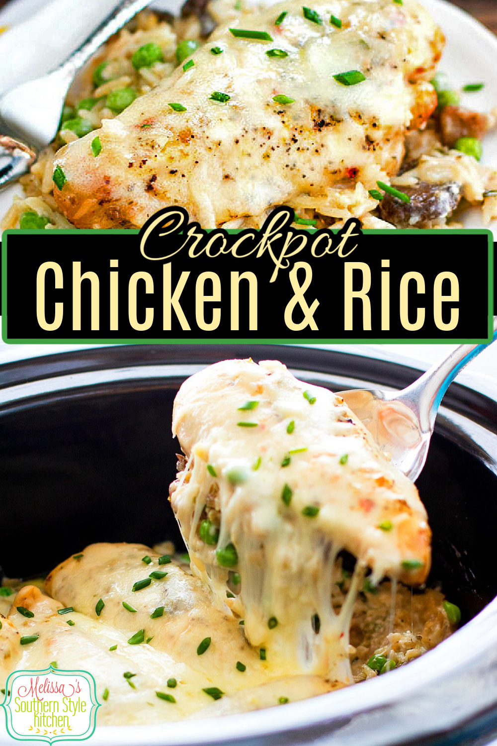 Make this Crockpot Chicken and Rice for dinner tonight #chickenrecipes #chickenandrice #crockpotrecipes #slowcooking #ricerecipes #easychickenbreastrecipes #southernrecipes #southernfood #dinner via @melissasssk