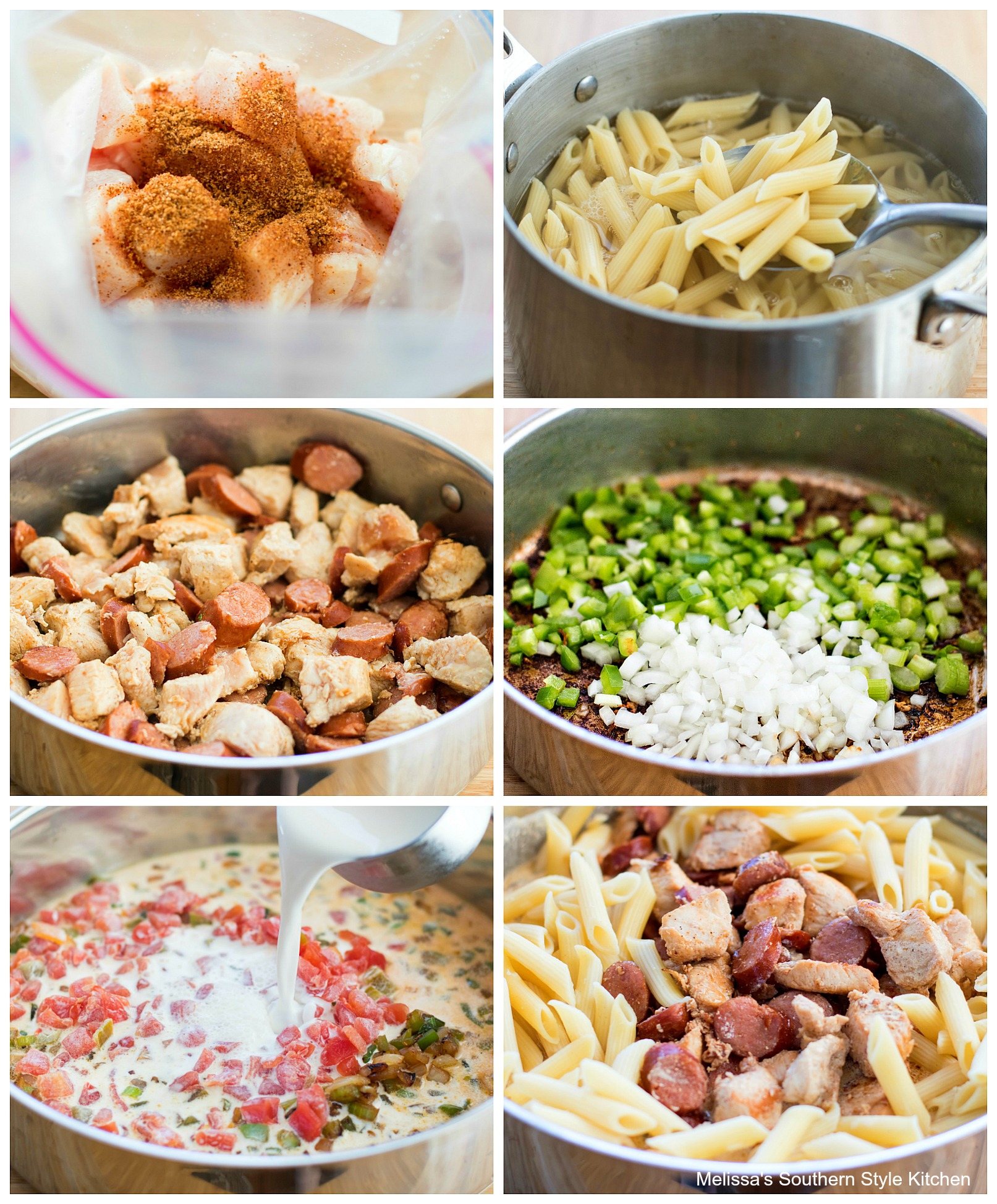 step-by-step images to make pasta with chicken and sausage