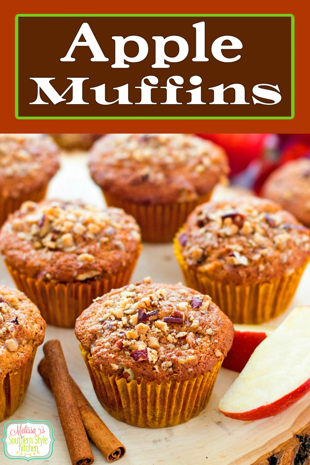 There's nothing like a fresh from the oven Apple Muffin for breakfast, brunch or a mid-afternoon treat! #applemuffins #apples #muffins #streuseltoppedmuffins #pecans #applerecipes #brunch #breakfast #fallbaking #thanksgiving #holidaybrunch #teatime #holidaybaking #southernfood #southernrecipes via @melissasssk