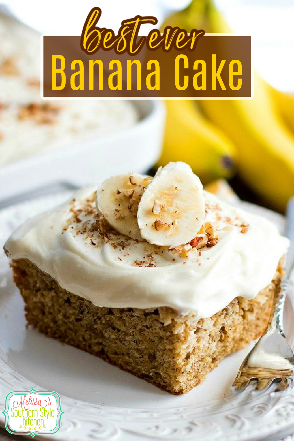 Use over ripe bananas to make this moist and flavorful Banana Cake #bananacake #sheetcakerecipes #bananasheetcake #brunch #breakfast #cakes #desserts #bananas #dessertfoodrecipes #southernfood #southernrecipes #holidaybaking