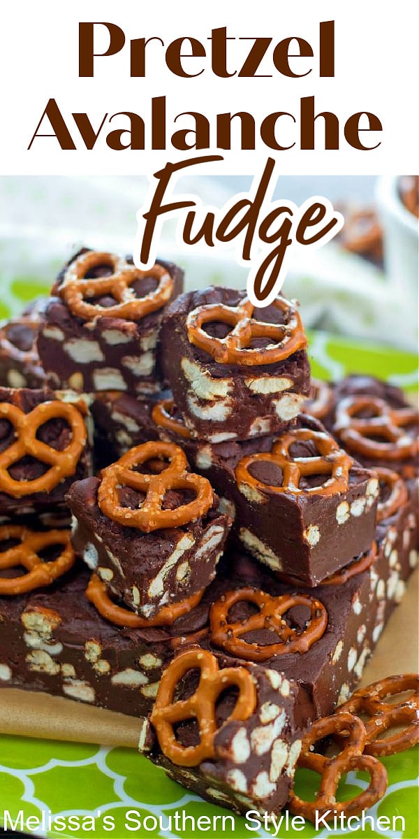 This fudge has that sweet and salty vibe that makes it irresistible #fudge #avalnchefudge #pretzels #pretzelfudge #chocolate #candy #desserts #dessertfood #candy #holidayrecipes #christmascandy #southernfood #southernrecipes