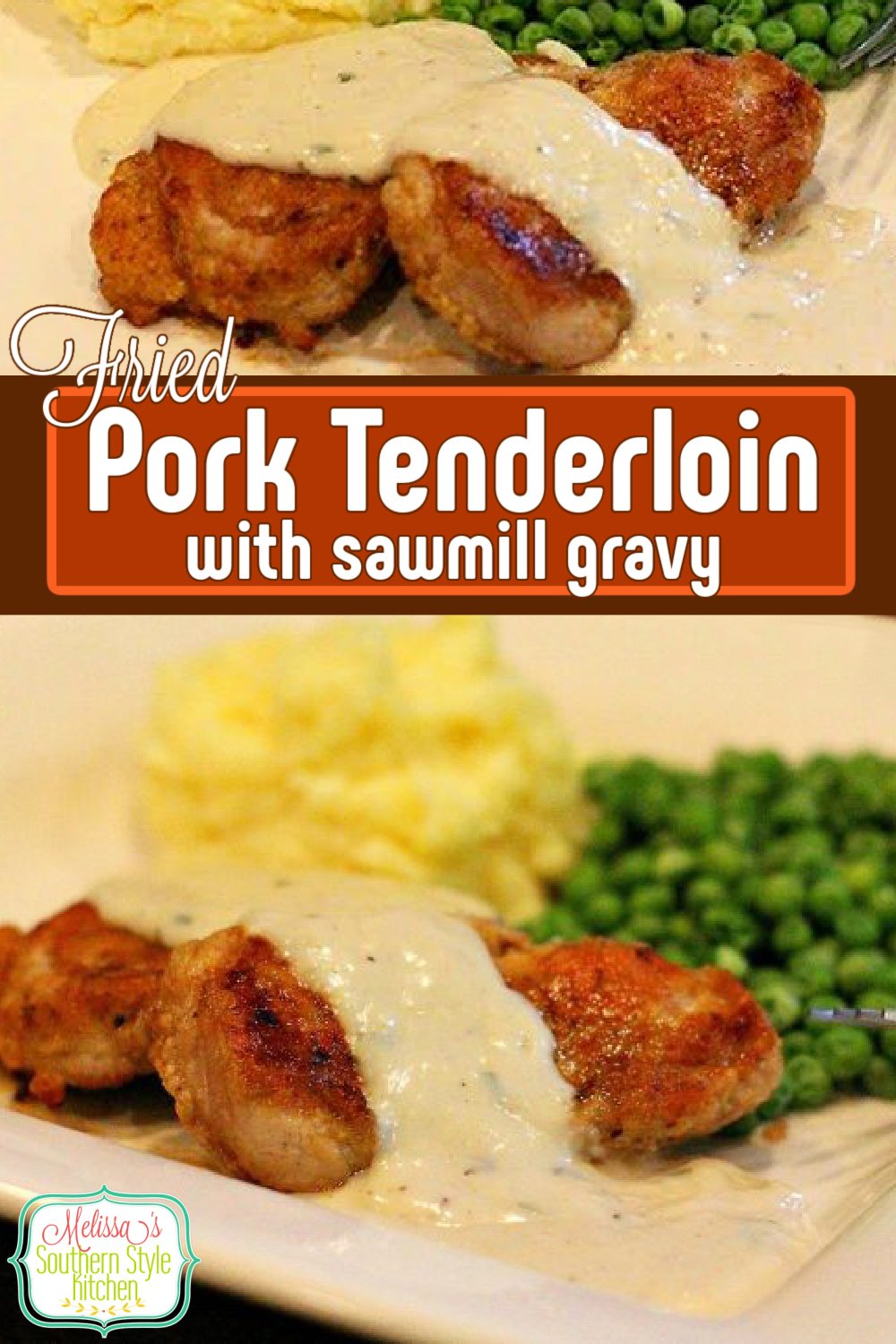Make this Fried Pork Tenderloin with Sawmill Gravy for a comforting meal. #porktenderloin #pork #dinnerdieas #southernrecipes #southernfood #food #recipes #porkrecipes #bestporkrecipes #sawmillgravyhrecipe #gravyrecipe via @melissasssk