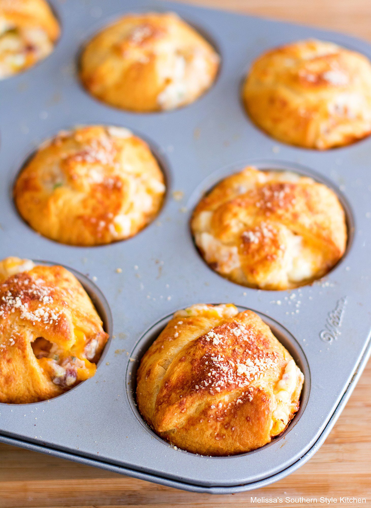 Baked crescent bombs in a muffin pan