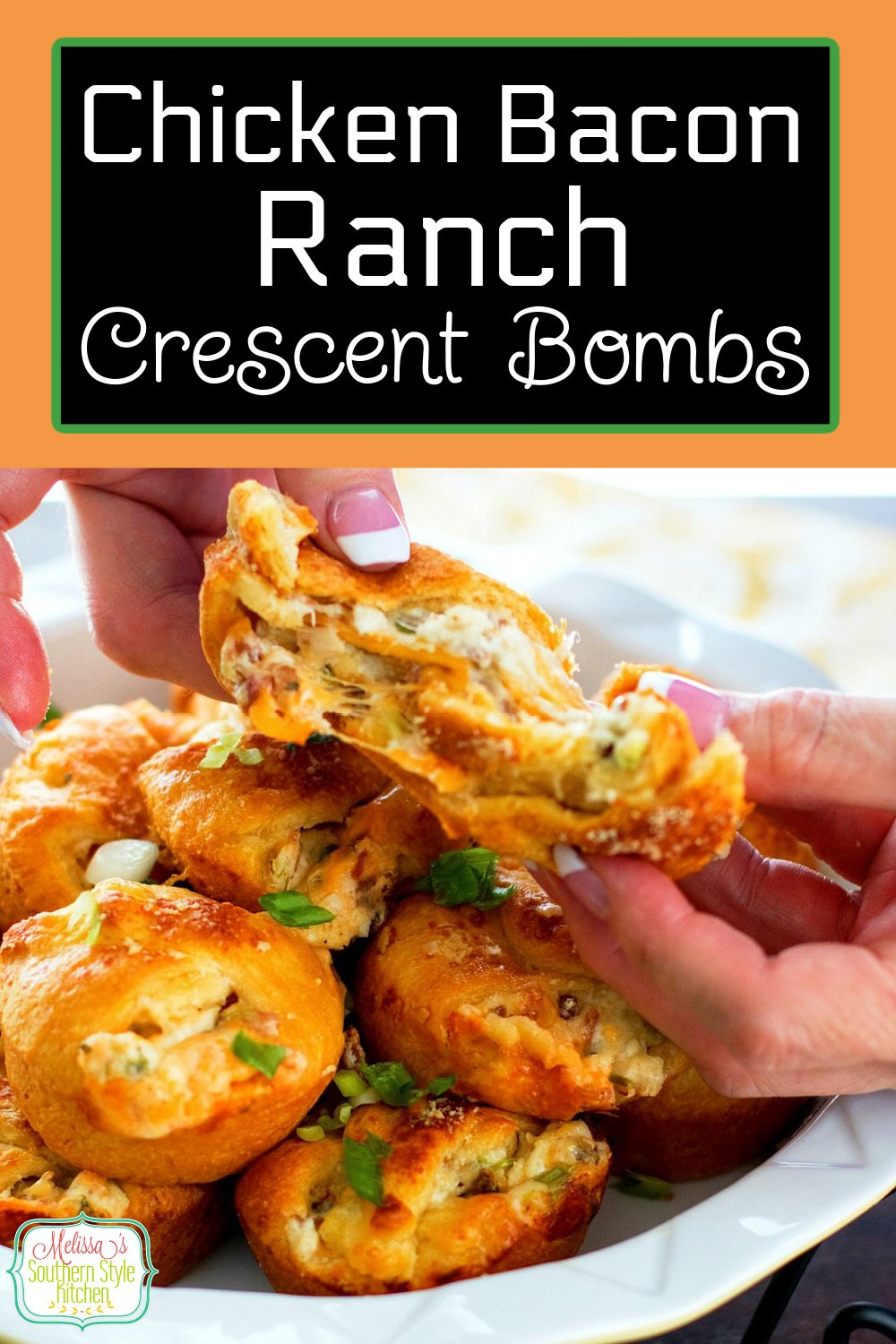Chicken Bacon Ranch Crescent Bombs for game day snacks or casual meals #chickenbaconranch #chicken #chickenrecipes #bacon #ranchdressing #crescentrolls #crescentbombs #crescentrollrecipes #rotisseriechickenrecipes via @melissasssk