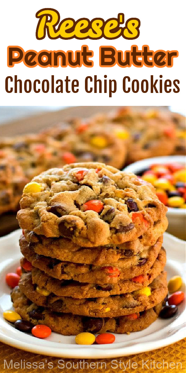 Treat your family to these irresistible Reese's Peanut Butter Chocolate Chip Cookies #reeses #reesescookies #chocolatechipcookies #peanutbuttercookies #cookierecipes #reesespiecescookies #peanutbutter #southernfood #southernrecipes #desserts #dessertfoodrecipes via @melissasssk