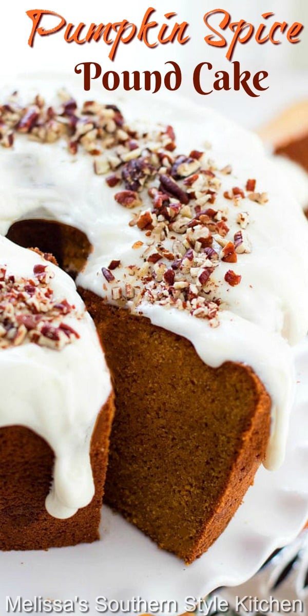 The only recipe you'll ever need for the best Pumpkin Spice Cream Cheese Pound Cake #pumpkinspice #pumpkincake #southernpoundcake #creamcheesepoundcake #thanksgiving #fallbaking #pumkinrecipes #southernfood #dessert #dessertfoodrecipes #southernrecipes #holidaybaking