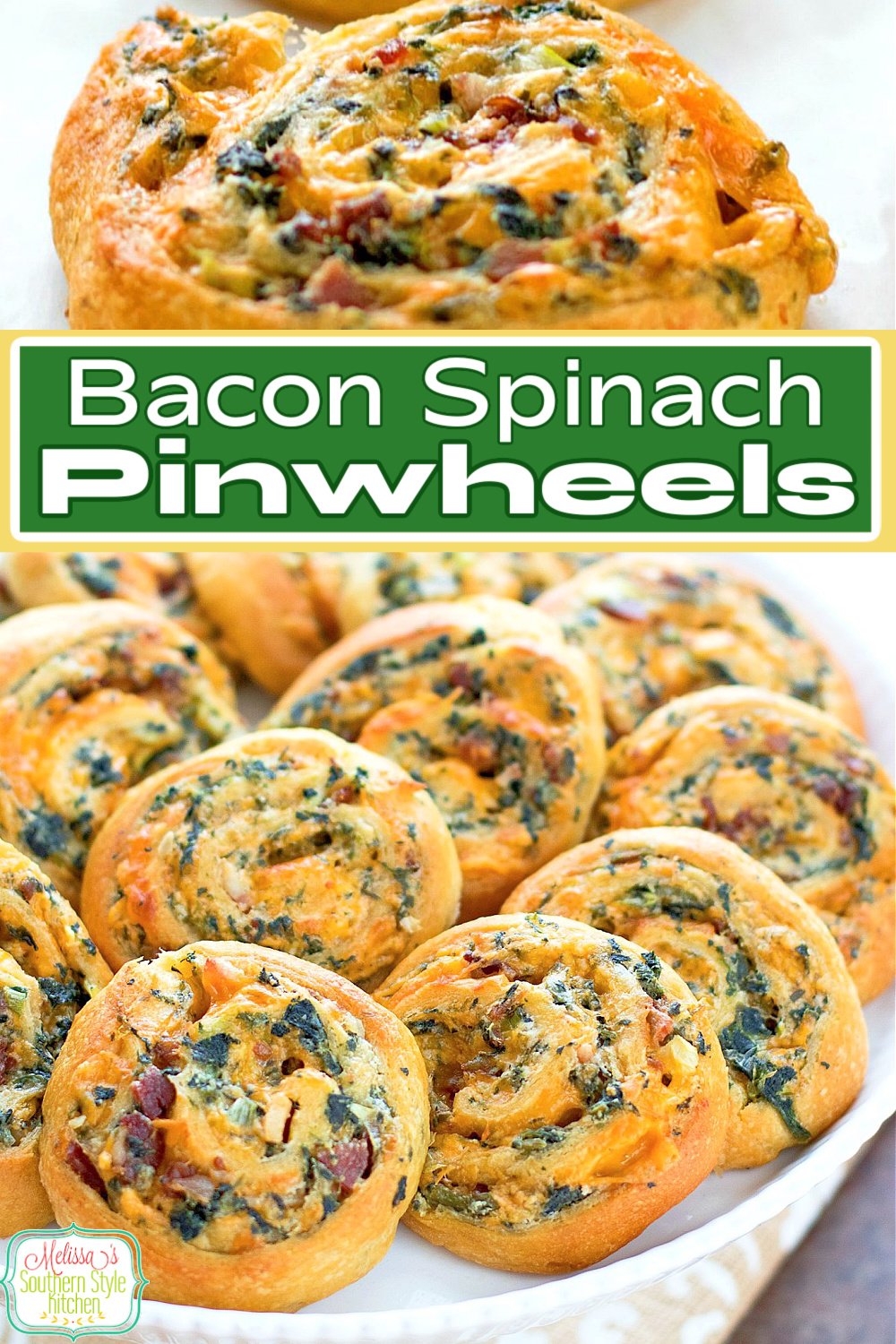 These easy Bacon Spinach Crescent Pinwheels come together in a snap #crescentrolls #easycrescentrollpinwheels #baconspinachpinwheels #crescentrollrecipes #easyappetizers #easyappetizerrecipes #holidaybrunch #southernfood #christmasrecipes #newyearseve #spinach #baconrecipes #pinwheels #southernrecipes via @melissasssk