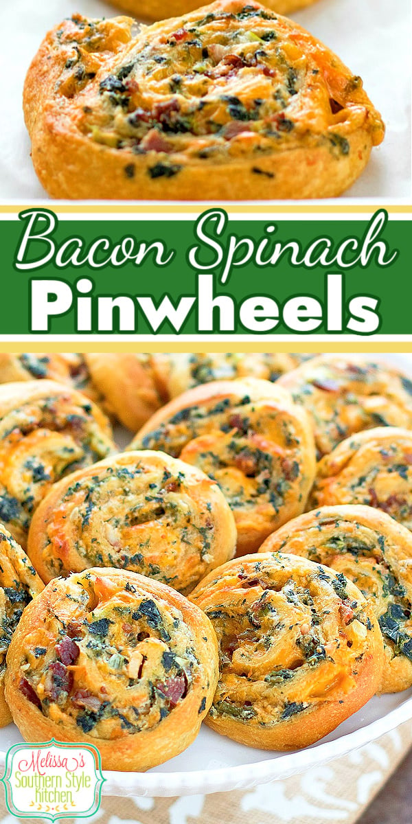 These easy Bacon Spinach Crescent Pinwheels come together in a snap #crescentrolls #easycrescentrollpinwheels #baconspinachpinwheels #crescentrollrecipes #easyappetizers #easyappetizerrecipes #holidaybrunch #southernfood #christmasrecipes #newyearseve #spinach #baconrecipes #pinwheels #southernrecipes via @melissasssk