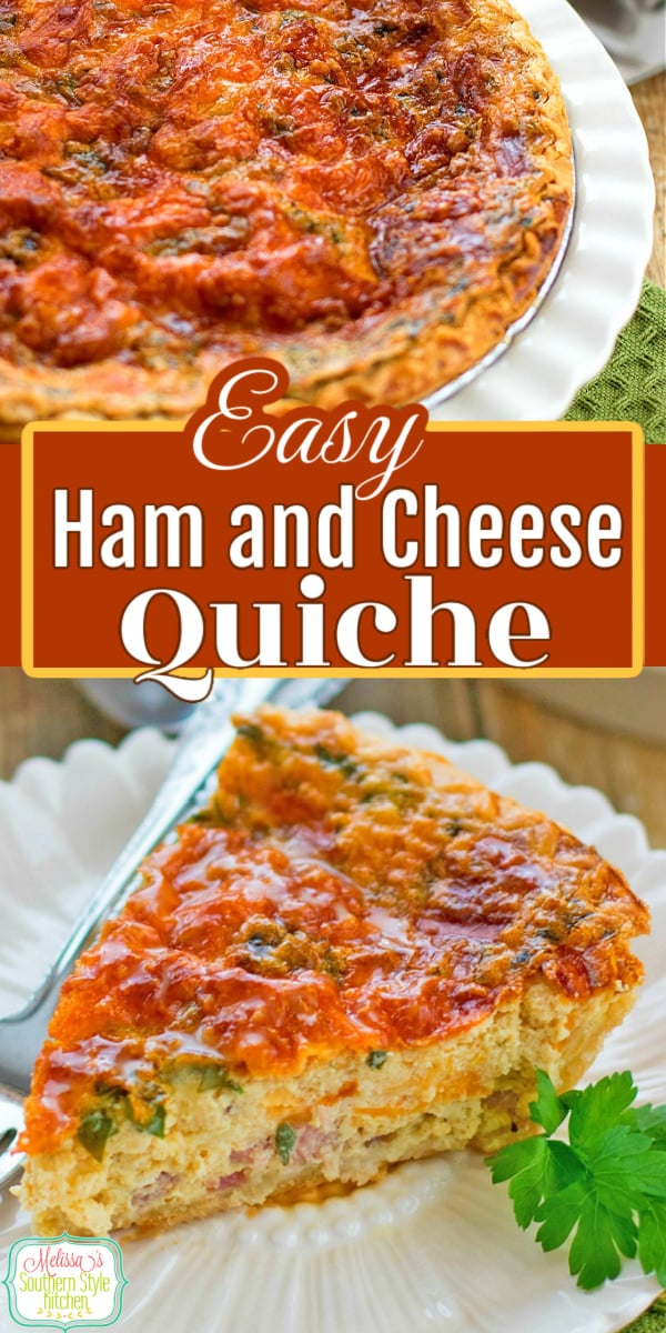 This Easy Ham and Cheese Quiche recipe is simple to make with everyday ingredients or a delicious way to use leftover holiday ham. #hamquiche #hamadcheesequiche #easyquicerecipe #leftoverhamrecipes #holidayhamrecipes #hamandcheese #hamrecipes via @melissasssk