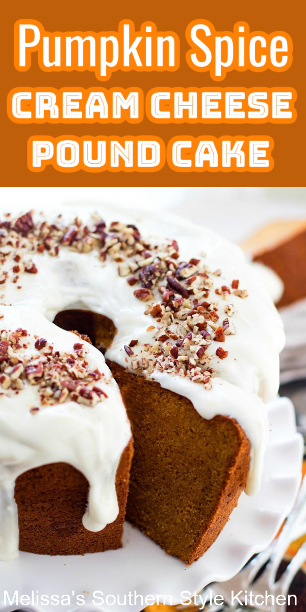 The only recipe you'll ever need for the best Pumpkin Spice Cream Cheese Pound Cake #pumpkinspice #pumpkincake #southernpoundcake #creamcheesepoundcake #thanksgiving #fallbaking #pumkinrecipes #southernfood #dessert #dessertfoodrecipes #southernrecipes #holidaybaking via @melissasssk