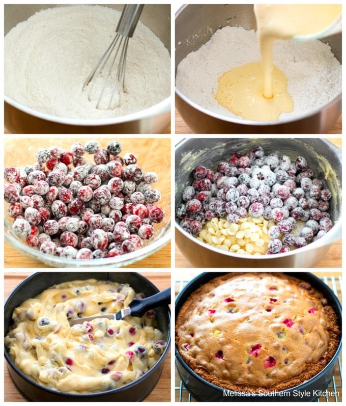 ingredients to make cake with cranberries in a bowl