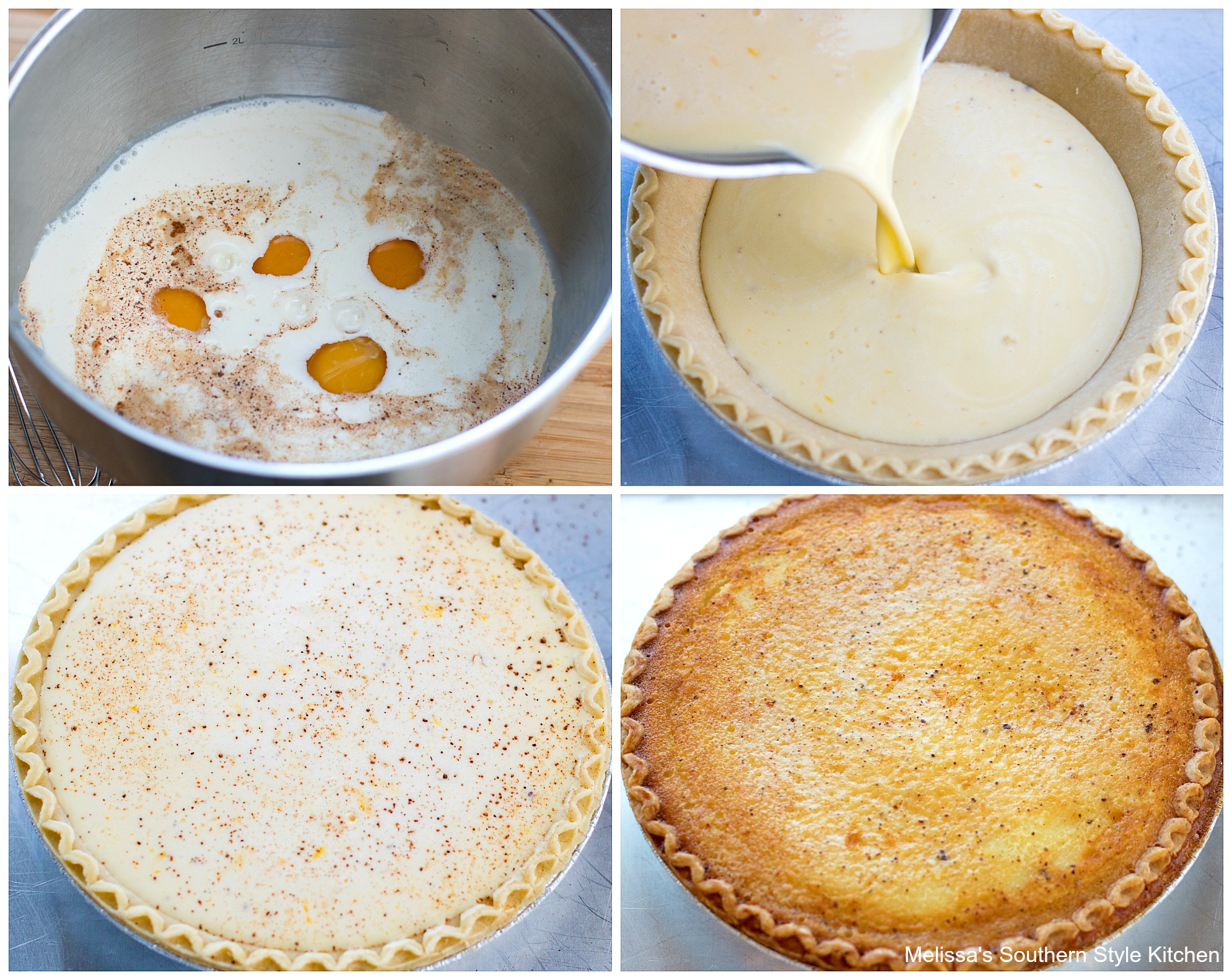 custard ingredients in a bowl and a pie shell