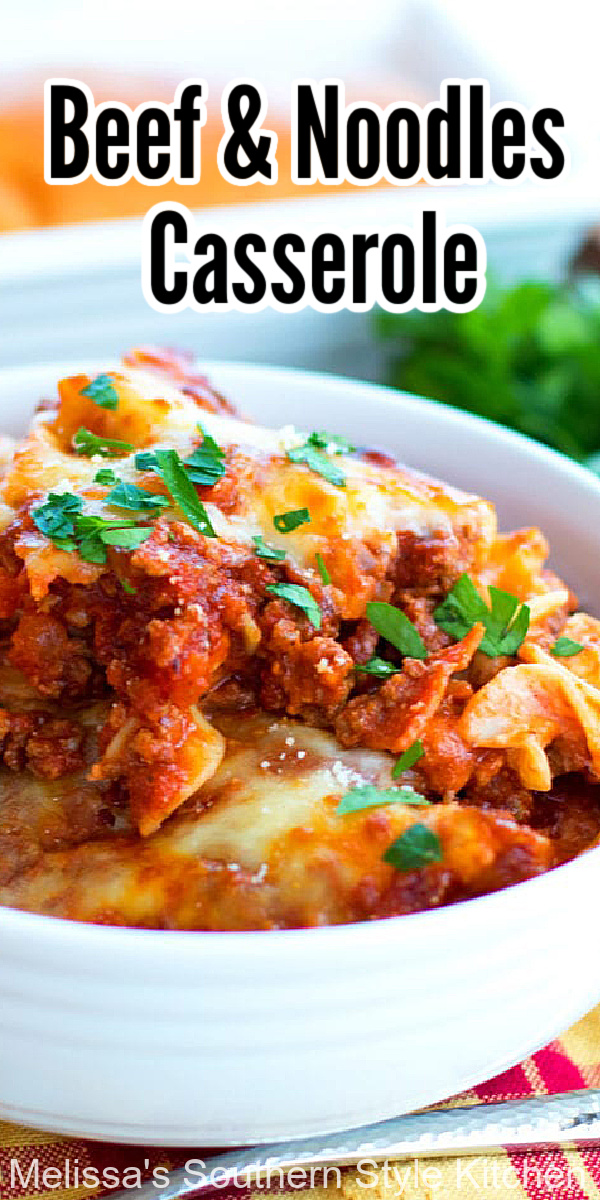 This Beef and Noodles Casserole makes a delicious meal any night of the week #Italian #pasta #beefandnoodles #casseroles #beefcasserole #noodlecasserole #dinnerideas #dinner #southernfood #easygroundbeefrecipes #beef #southernrecipes
