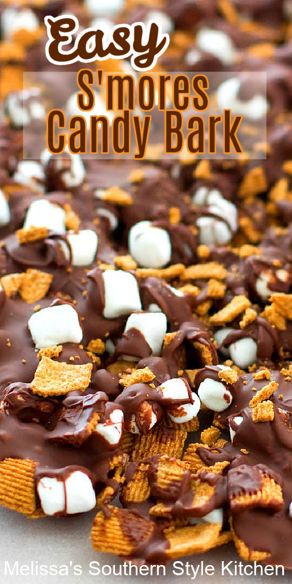 No campfire is needed to make this Easy S'mores Candy Bark #smores #candy #candybark #smorescandy #chocolate #easydesserts #desserts #deessertfoodrecipes #holidayrecipes #marshmallows #southernfood #southernrecipes