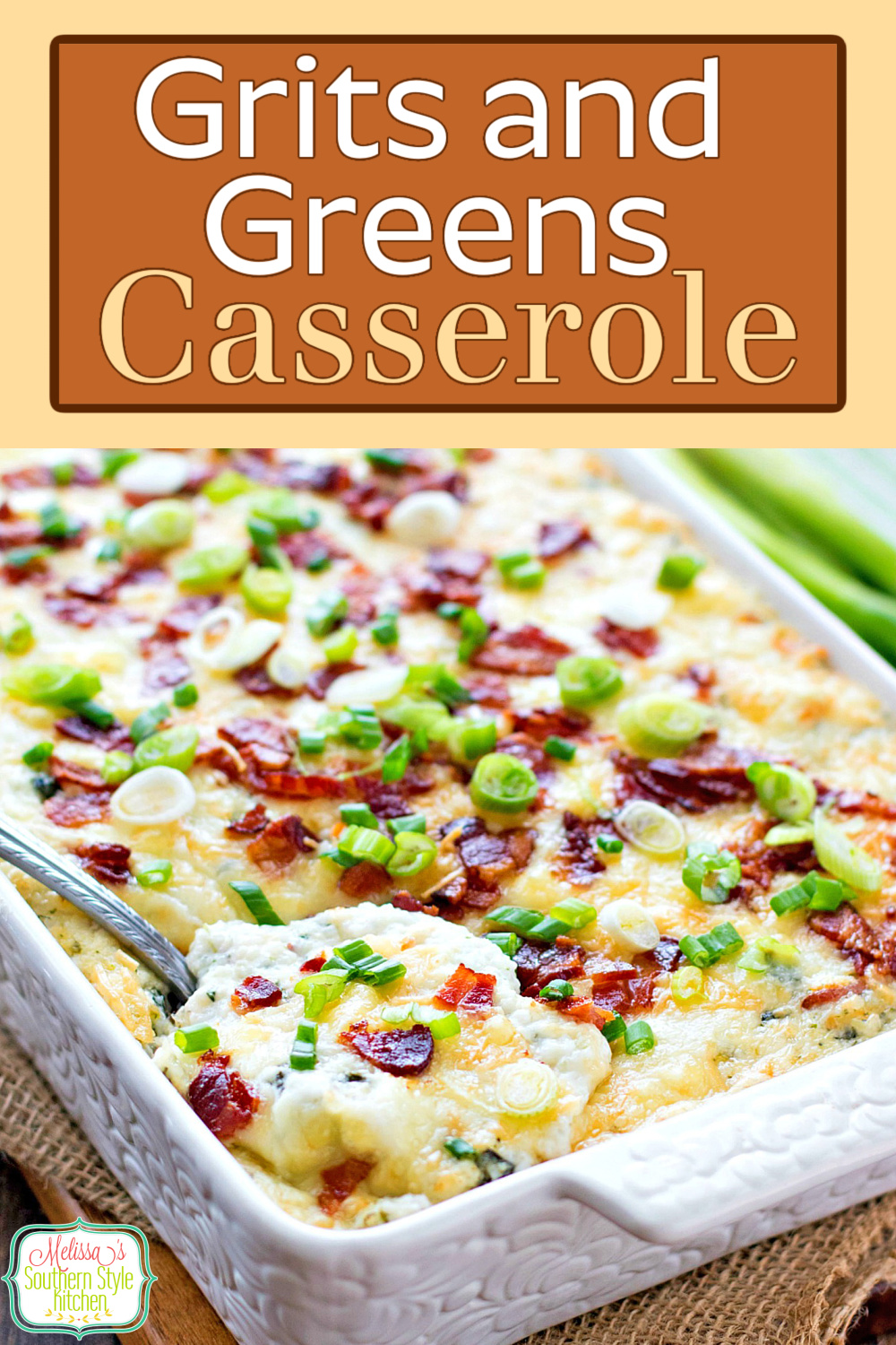 Two favorites collide in this mouthwatering Southern Grits and Greens Casserole. Serve it for brunch, breakfast or as a side dish #grits #collardgreens #southerngrits #gritsrecipes #gritscasserole #gritsandgreenscasserole #collardgreensrecipe #southernrecipes via @melissasssk