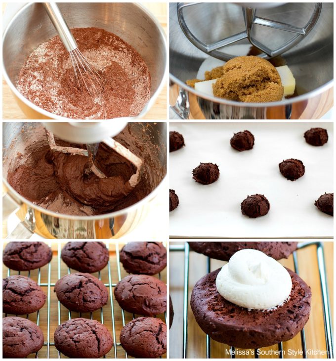 step-by-step images and ingredients for making chocolate filled cookies
