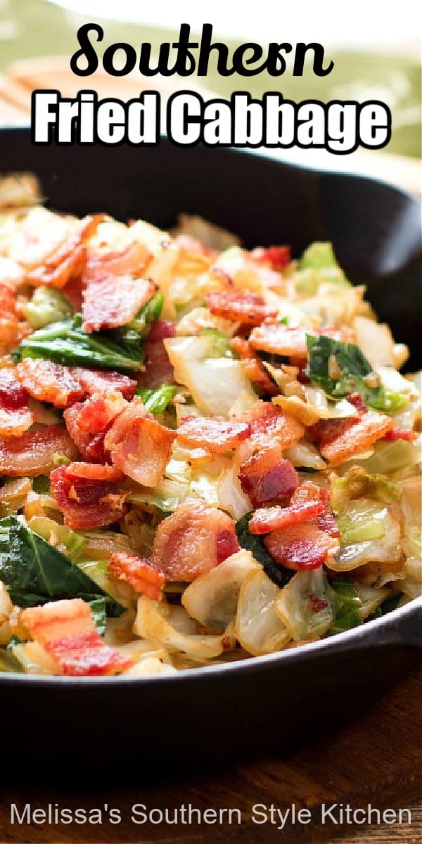 Enjoy the smoky undertones of bacon in this simple yet, delicious, recipe for Southern fried cabbage #friedcabbage #bacon #cabbagerecipes #lowcarb #dinnerideas #cabbage #southernfood #southernrecipes #easyrecipes #sidedishrecipes #ketorecipes via @melissasssk