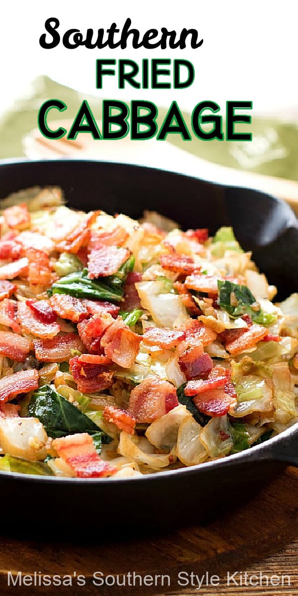 Enjoy the smoky undertones of bacon in this simple yet, delicious, recipe for Southern fried cabbage #friedcabbage #bacon #cabbagerecipes #lowcarb #dinnerideas #cabbage #southernfood #southernrecipes #easyrecipes #sidedishrecipes #ketorecipes