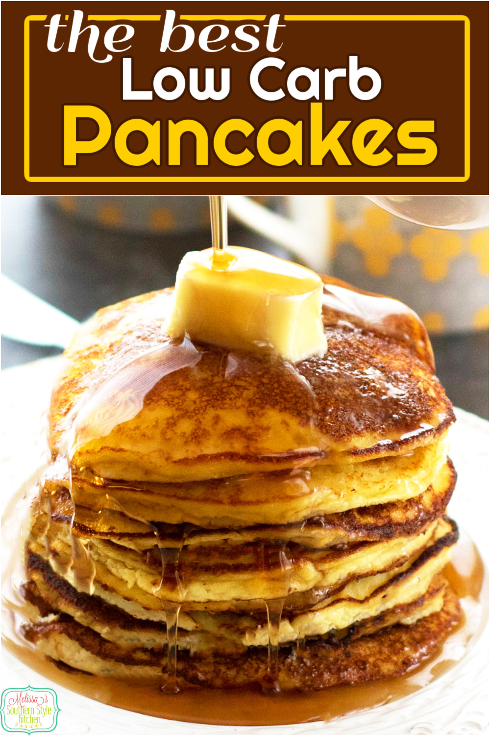 Leave the guilt behind and enjoy a big stack of these fluffy almond flour Low Carb Pancakes #lowcarb #pancakes #lowcarbpancakes #almondflourpancakes #almondflourrecipes #glutenfreerecipes #southernfood #southernrecipes via @melissasssk