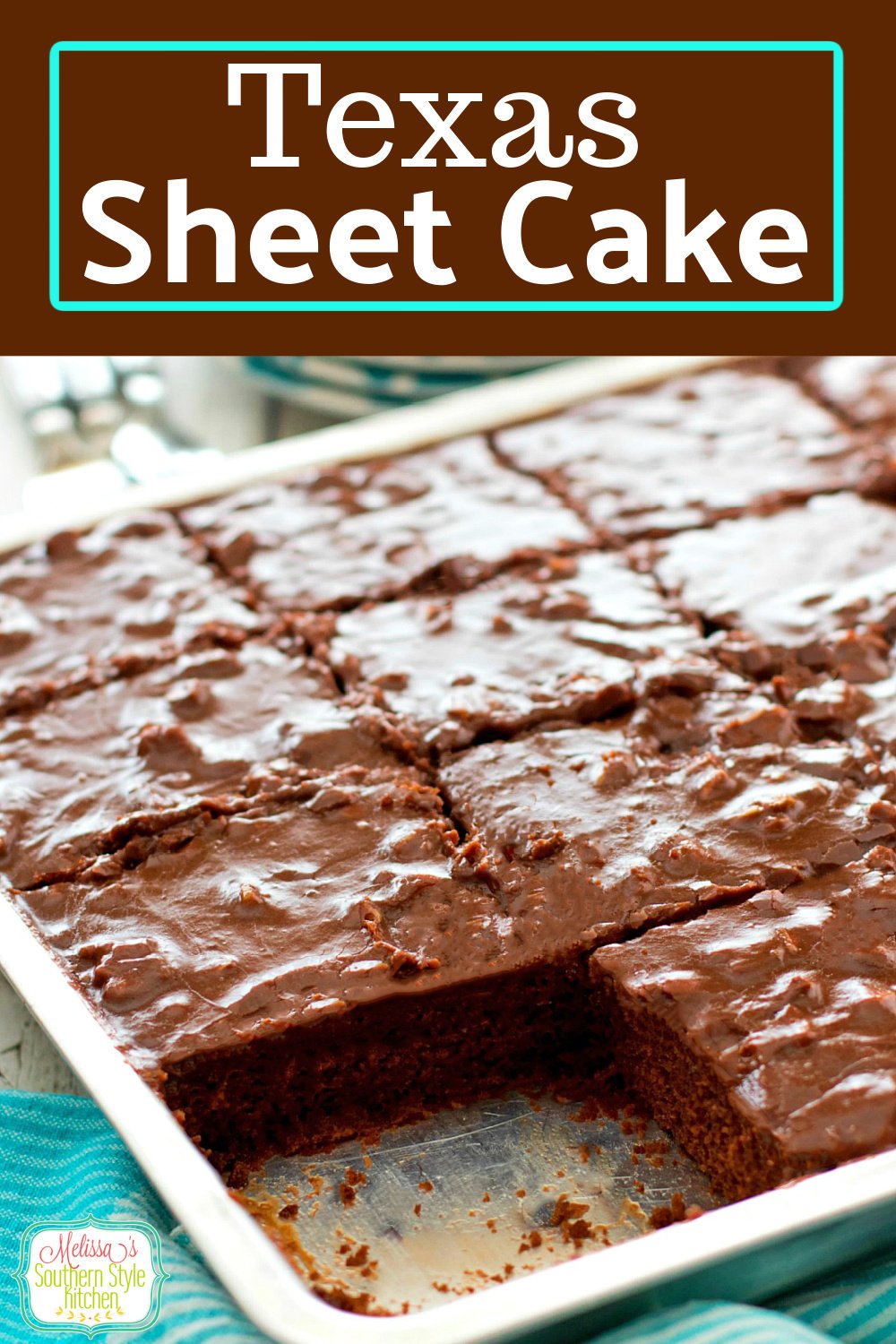 This rich and fudgy Texas Sheet Cake is a delicious option for any special occasion. #texassheetcake #chocolatecake #chocolate #cakes #cakerecipes #desserts #dessertfoodrecipes #holidaybaking #southernfood #southernrecipes #chocolate #picnicdesserts via @melissasssk