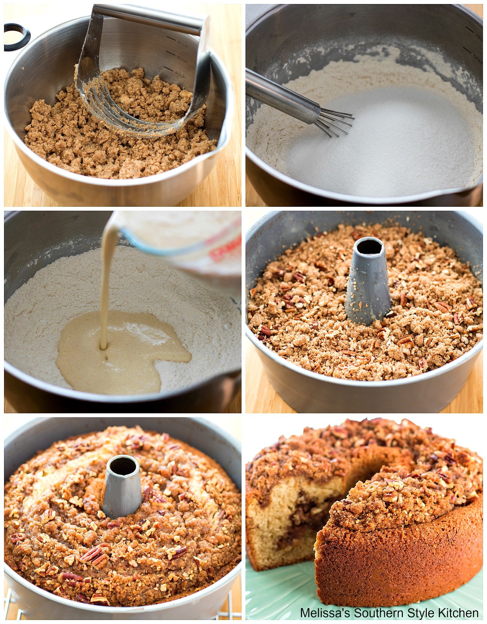 step-by-step images with ingredients to make cake