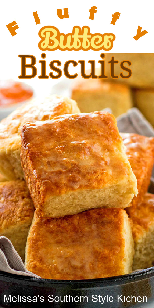 These buttery Fluffy Butter Biscuits are cut into squares using a knife, no biscuit cutter required! #biscuits #butterbiscuits #southernbiscuits #easyrecipes #buttermilkbiscuits #biscuitrecipes #southernfood #southernrecipes #breakfast #bread #brunch #holidayrecipes #holidaybrunchrecipes