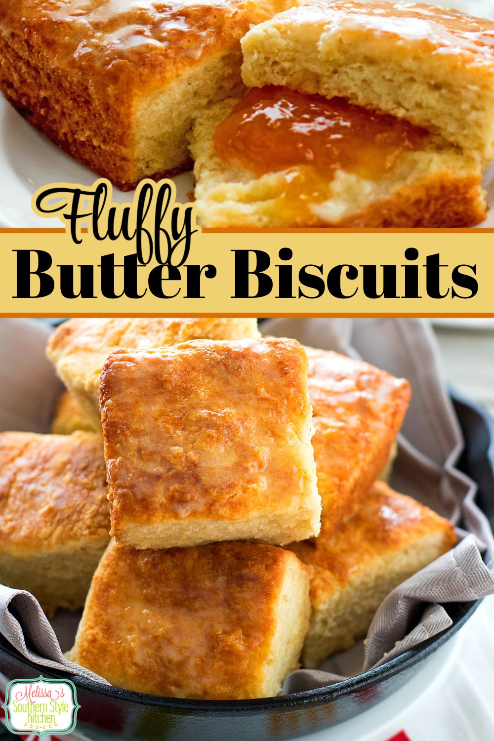 These buttery Fluffy Butter Biscuits are cut into squares using a knife, no biscuit cutter required! #biscuits #butterbiscuits #southernbiscuits #easyrecipes #buttermilkbiscuits #biscuitrecipes #southernfood #southernrecipes #breakfast #bread #brunch #holidayrecipes #holidaybrunchrecipes via @melissasssk