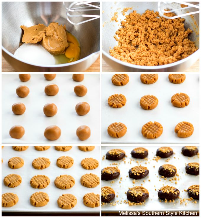 step-by-step images and ingredients for peanut butter cookies
