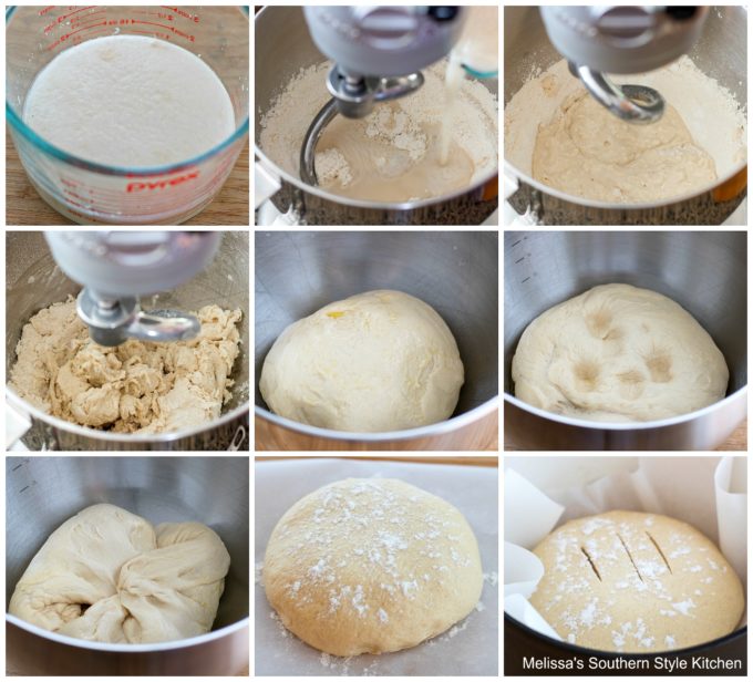 step-by-step images and ingredients for making bread