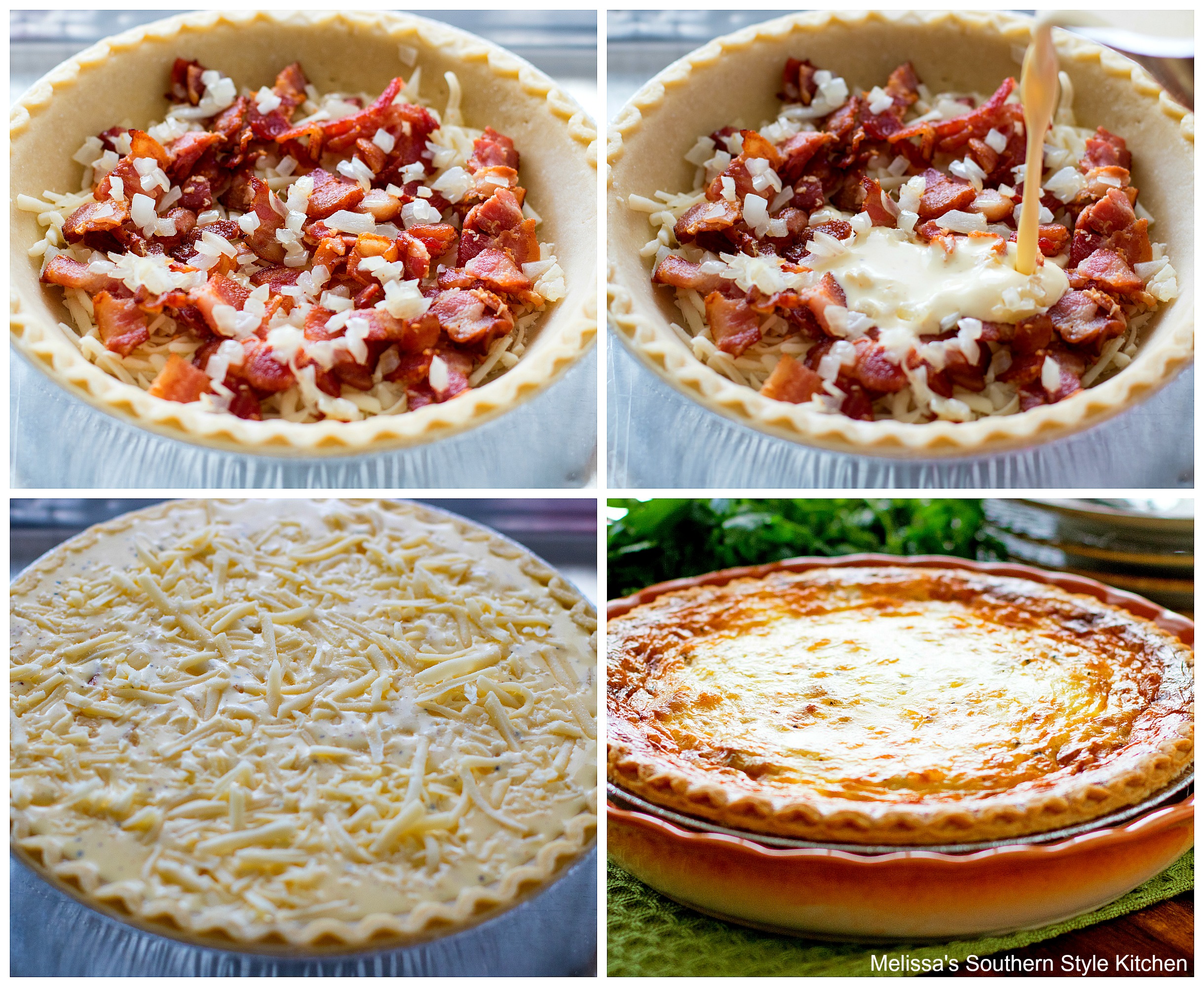 step-by-step images demonstrating quiche preparation