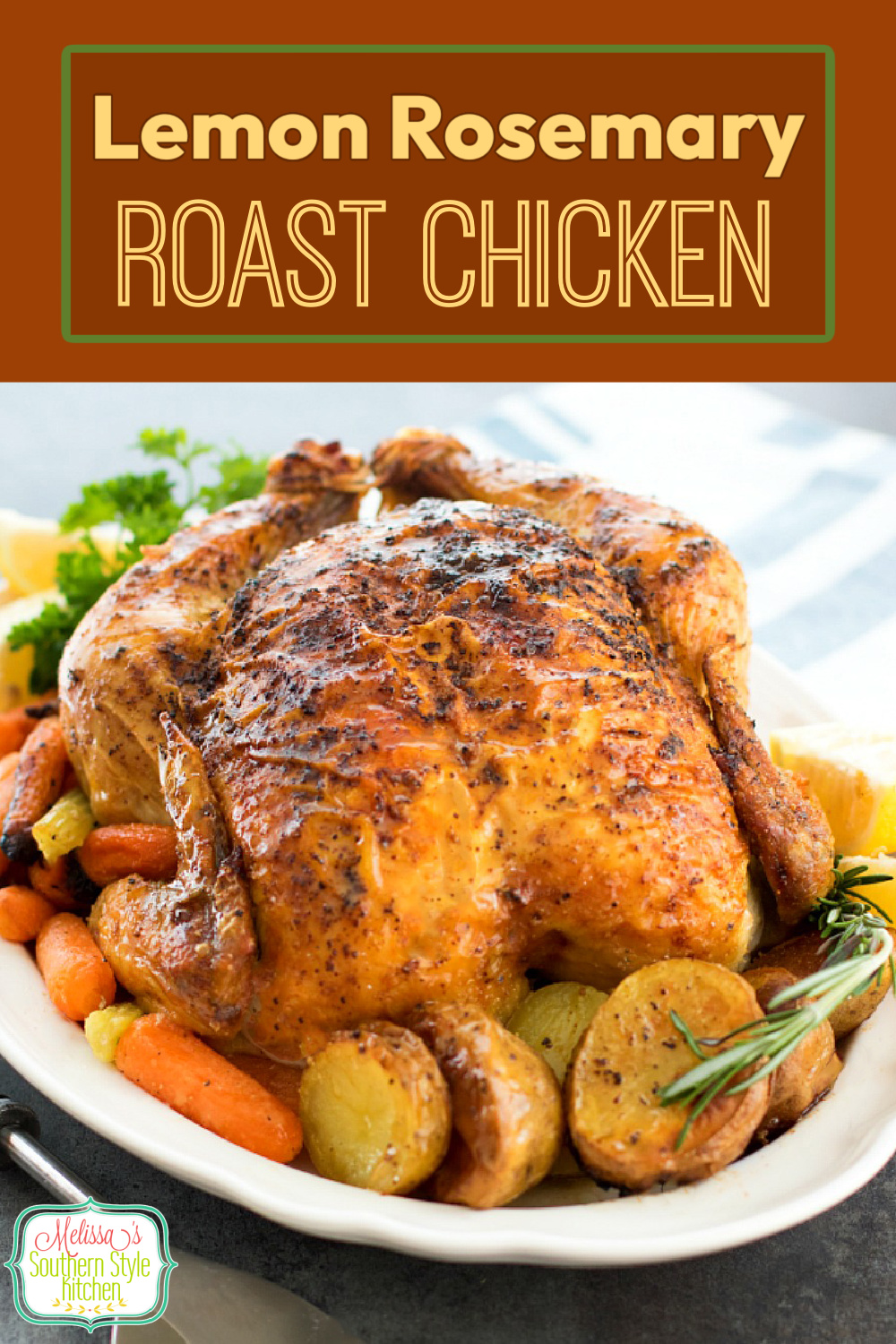 You can enjoy this Lemon Rosemary Roast Chicken on the table for dinner with little fuss #roastchicken #lemonrosemaryroastchicken #easyroastchicken #bakedchicken #chickenrecipes #dinnerideas #southernfood #southernrecipes