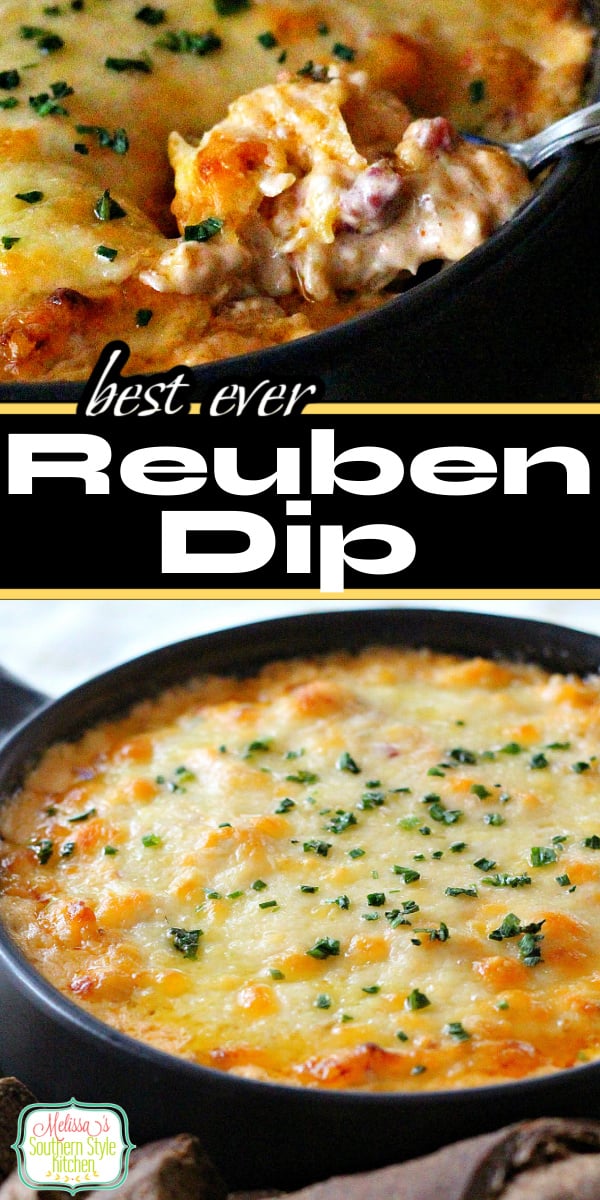 Everything you love about a reuben sandwich is in this cheesy Best Reuben Dip #reubens #reubendip #classicreubendip #diprecipes #cornedbeef #stpatricksday #partyfood #snacks #southernrecipes #southernfood via @melissasssk