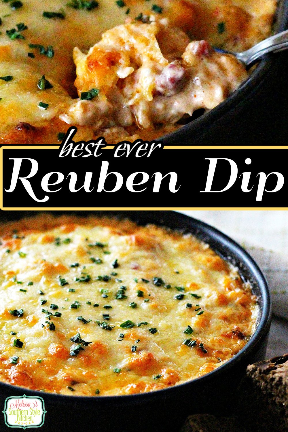 Everything you love about a reuben sandwich is in this cheesy Best Reuben Dip #reubens #reubendip #classicreubendip #diprecipes #cornedbeef #stpatricksday #partyfood #snacks #southernrecipes #southernfood via @melissasssk