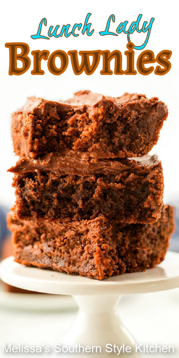 Lunch Lady Brownies are filled with chocolate and a heaping helping of nostalgia #lunchladybrownies #browniesrecipes #brownies #desserts #dessertfoodrecipes #holidaybaking #holidayrecipes #southernfood #southernrecipes #chocolatefrosting via @melissasssk