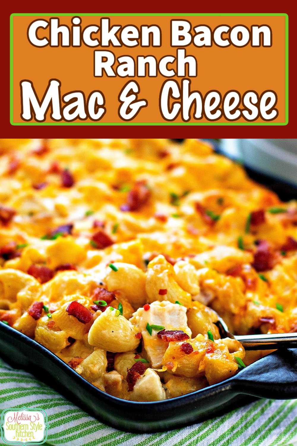 You'll take macaroni and cheese to another level when you turn it into this one dish meal #macaroniandcheese #macandcheese #chicken #chickenbaconranch #ranchdressing #cheese #casseroles #southernfood #southernrecipes via @melissasssk