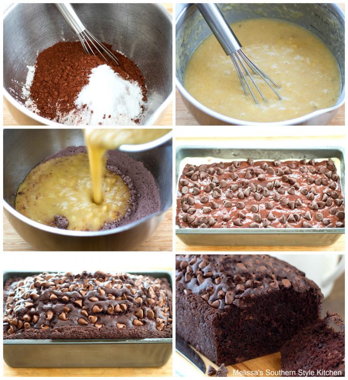 Step-by-step preparation images and ingredients for Chocolate Banana Bread