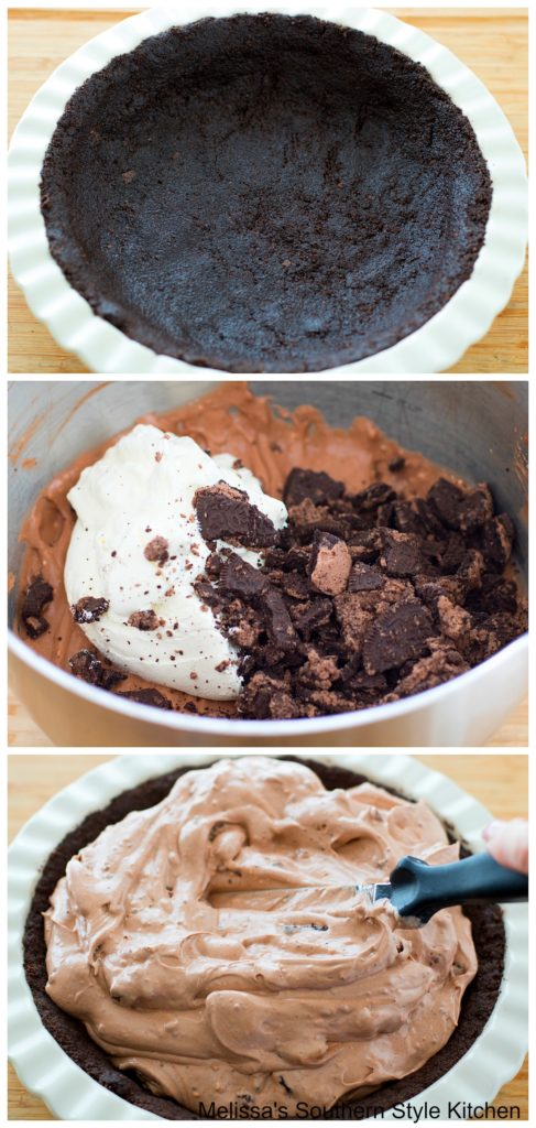 Step-by-step preparation images and ingredients for Oreo pie