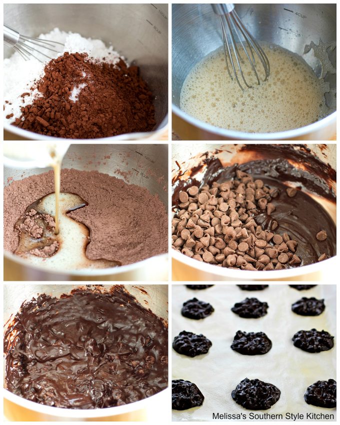 Step-by-step preparation images and ingredients for chocolate cookies