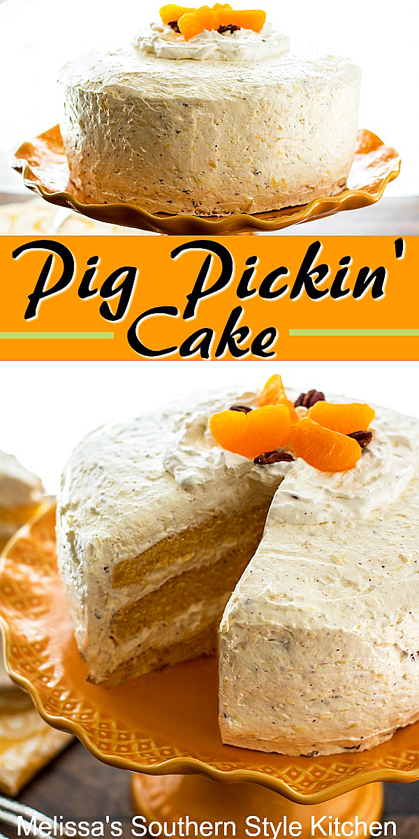 Pig Pickin' Cake is a classic North Carolina dessert featuring mandarin oranges and pineapple. It's often served at picnics, barbecues and for the holidays #pigpickincake #mandarinoranges #orangecakes #cakerecipes #barbecuedesserts #holidayrecipes #desserfts #dessertfoodrecipes #southernfood #southernrecipes