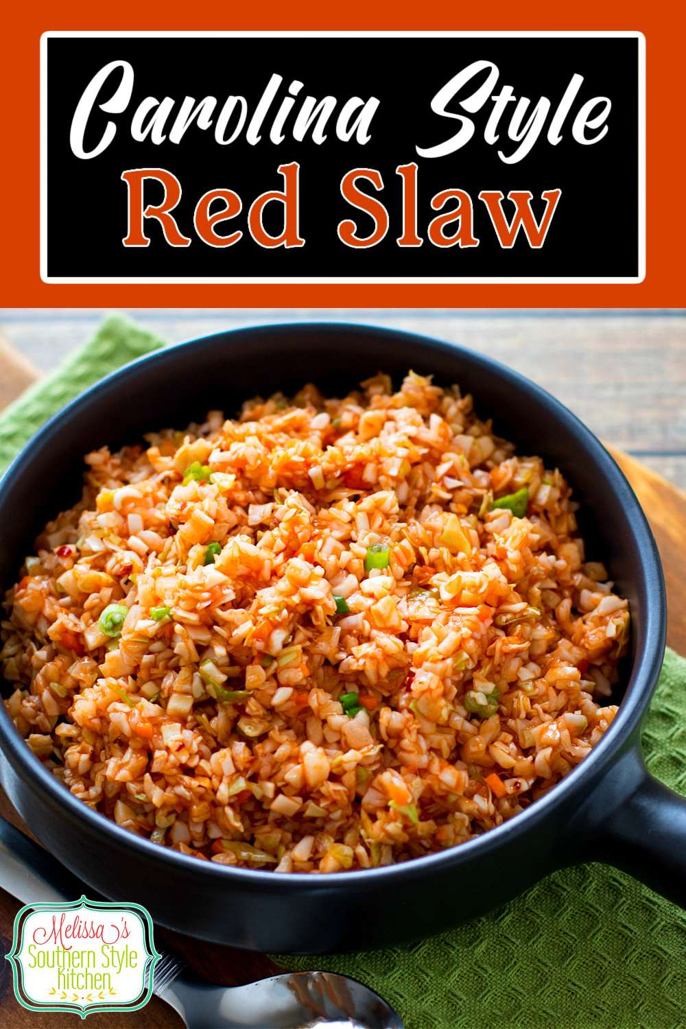 Sweet and tangy Carolina Style Red Slaw is ideal for serving with pork barbecue #barbecueslaw #carolinaredslaw #easternnorthcarolinaslaw #coleslawrecipes #porkbarbecue #sidedish #southernfood #southernrecipes