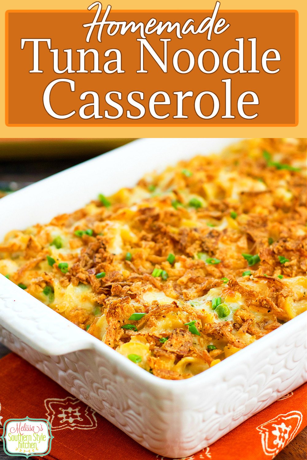 No canned soups needed to make this Homemade Tuna Noodle Casserole #tunacasserole #tunanoodlcasserole #casseroles #tunarecipes #seafood #casserolerecipes #pasta #dinnerideas #dinner #southernfood #southernrecipes via @melissasssk