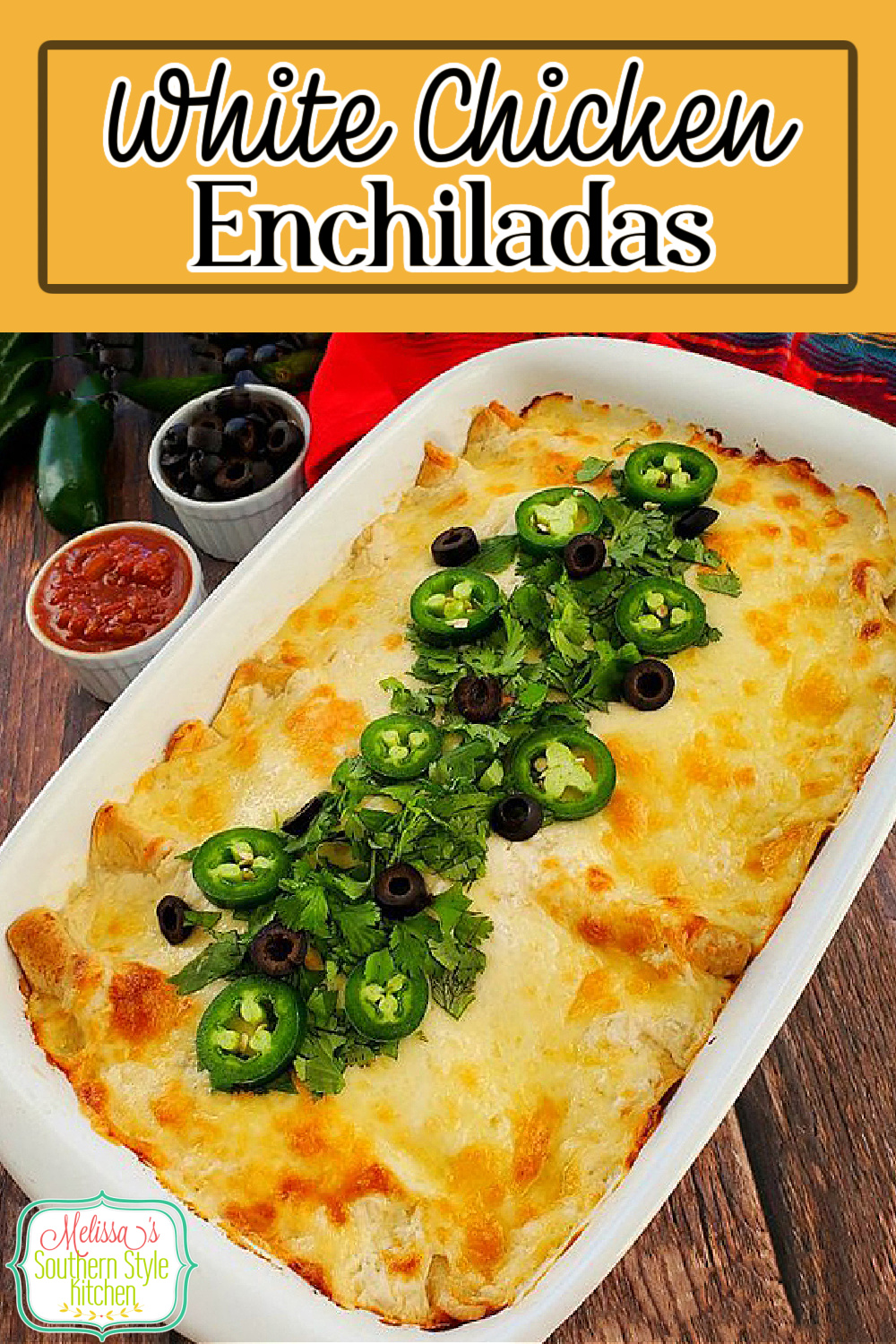 Cheesy and delicious White Chicken Enchiladas #chickenenchiladas #whitechickenenchiladas #sourcreamenchiladas #encholadas #easychickenrecipes #chicken #mexicanfood #whitesaucerecipe #dinnerideas #dinner #southernfood #southernrecipes