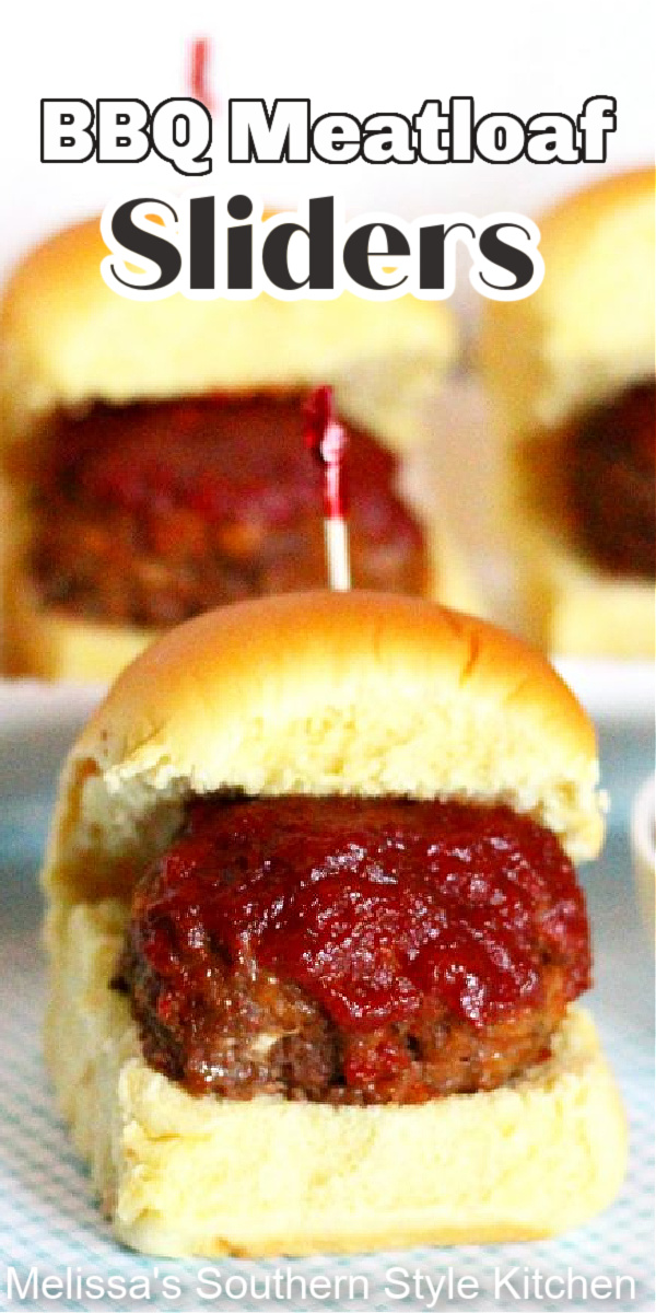These two-bite BBQ Meatloaf Sliders are ideal for appetizers, casual meals and snacking #meatloaf #meatloafrecipes #easygroundbeefrecipes #sliders #meatballs #meatloafsliders #barbecue #appetizerrecipes #southernfood #southernrecipes via @melissasssk