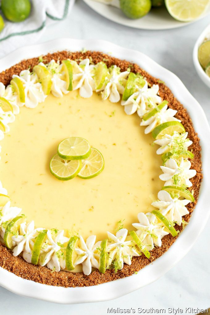 Key Lime Pie with whipped topping and lime slices