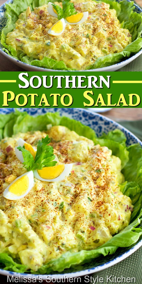 This delectable Southern Potato Salad is picnic ready #southernpotatosalad #potatosalad #potatorecipes #salad #saladrecipes #southernstyle #southernrecipes #southernfood #picnicfood #barbecuesides #Southernfood #southernrecipes via @melissasssk
